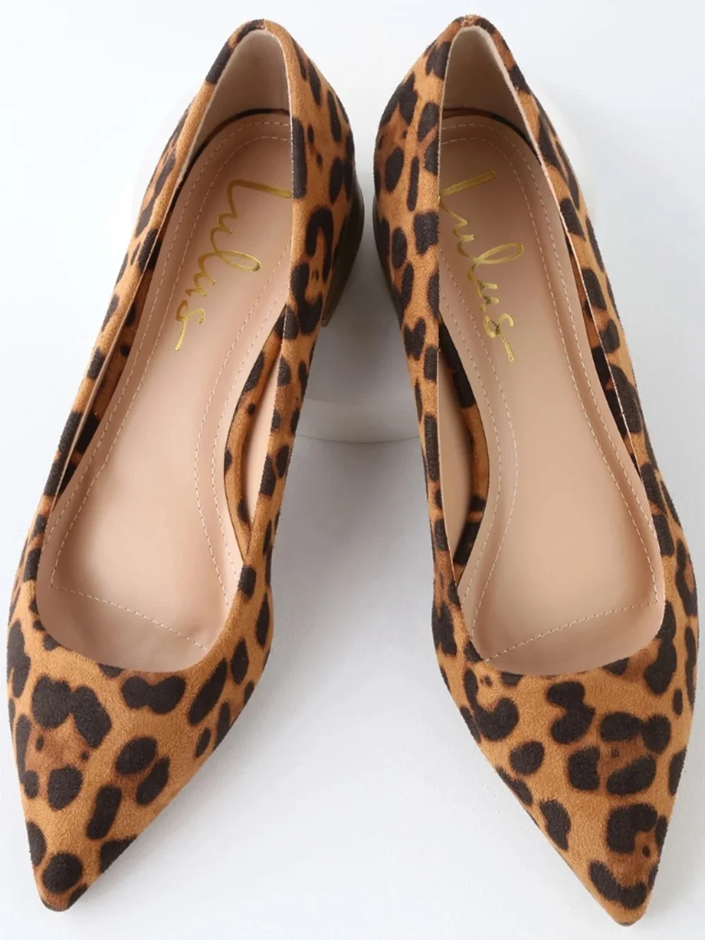 Lulus Alessia Leopard Suede Low Pointed-Toe Heels Size 8.5